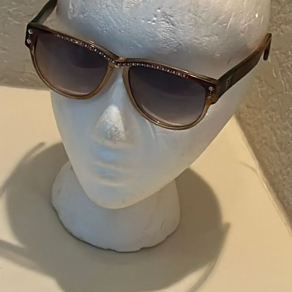 Vintage 1980s Laura Biagiotti Sunglasses Brown Rhinestone Tortoise Shell Frames